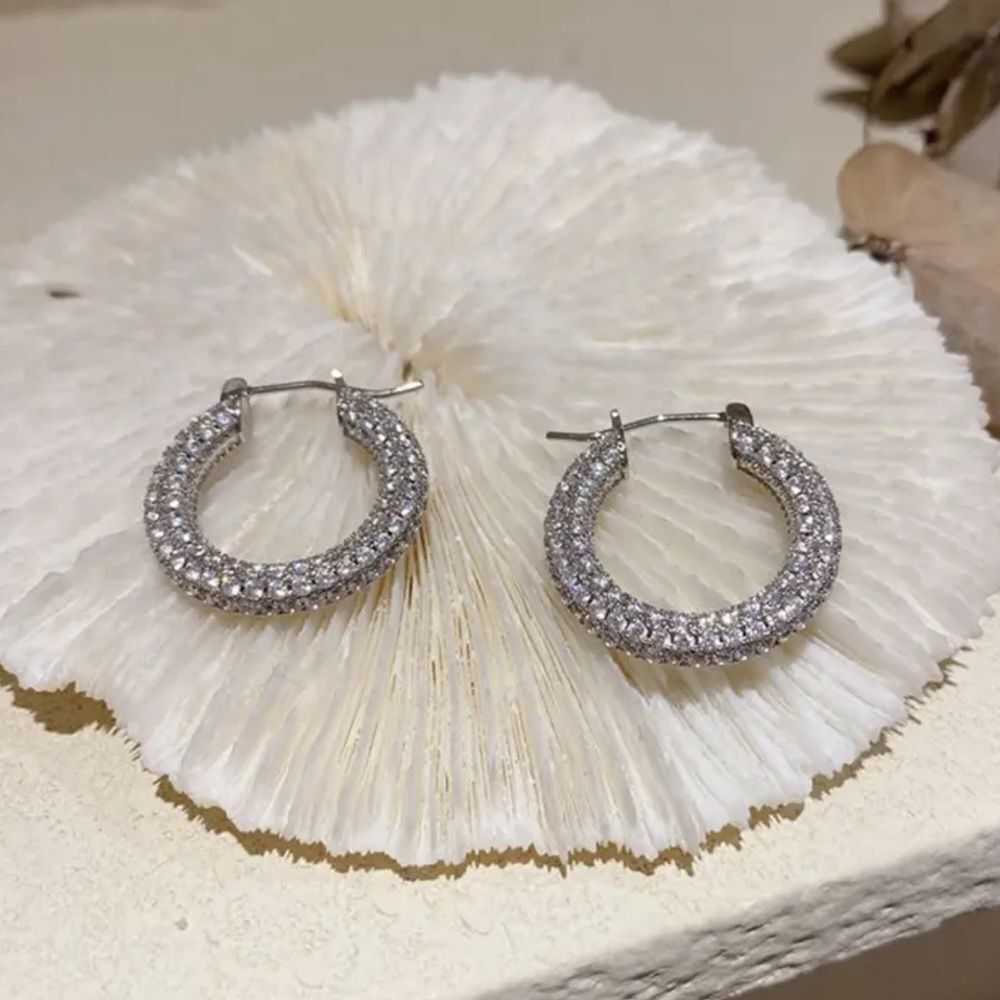 Baby Amalfi Pave Crystal Hoops Silver Earrings